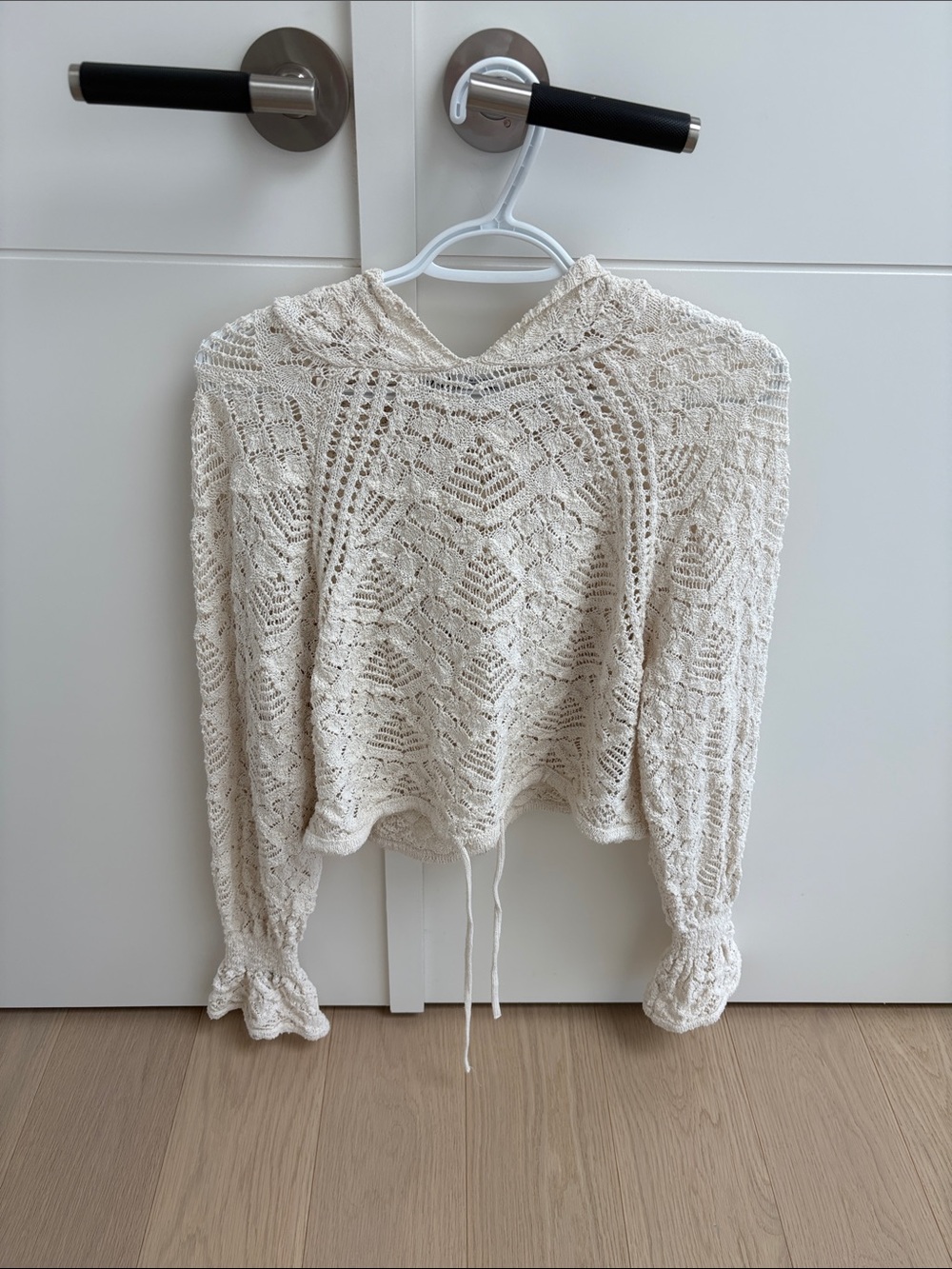 Zara Cream Crochet Hooded Knit Sweater
